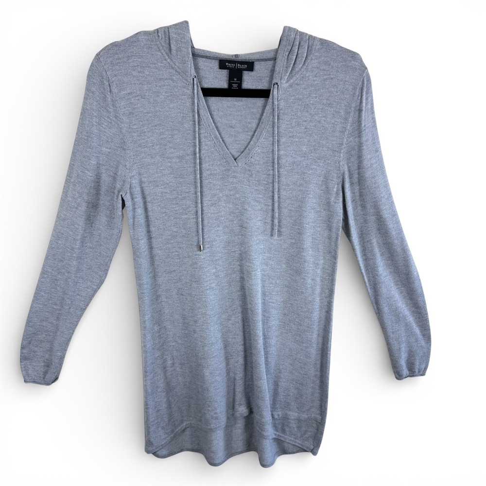 White House Black Market Womens Heather Grey V-Neck Knit Pullover Hoodie Size M